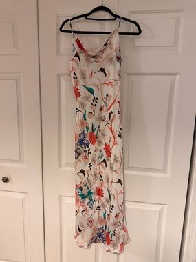 Lulu's White Floral Midi Slip Dress with Multicolor Blooms